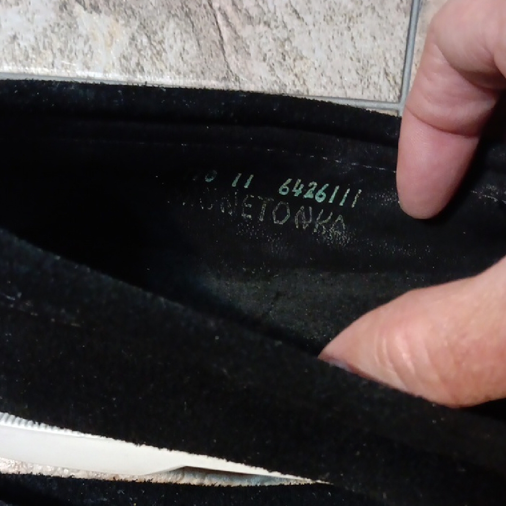 Women's Minnetonka Black Suede Moccasins with Beaded Accents - Picture 3 of 7